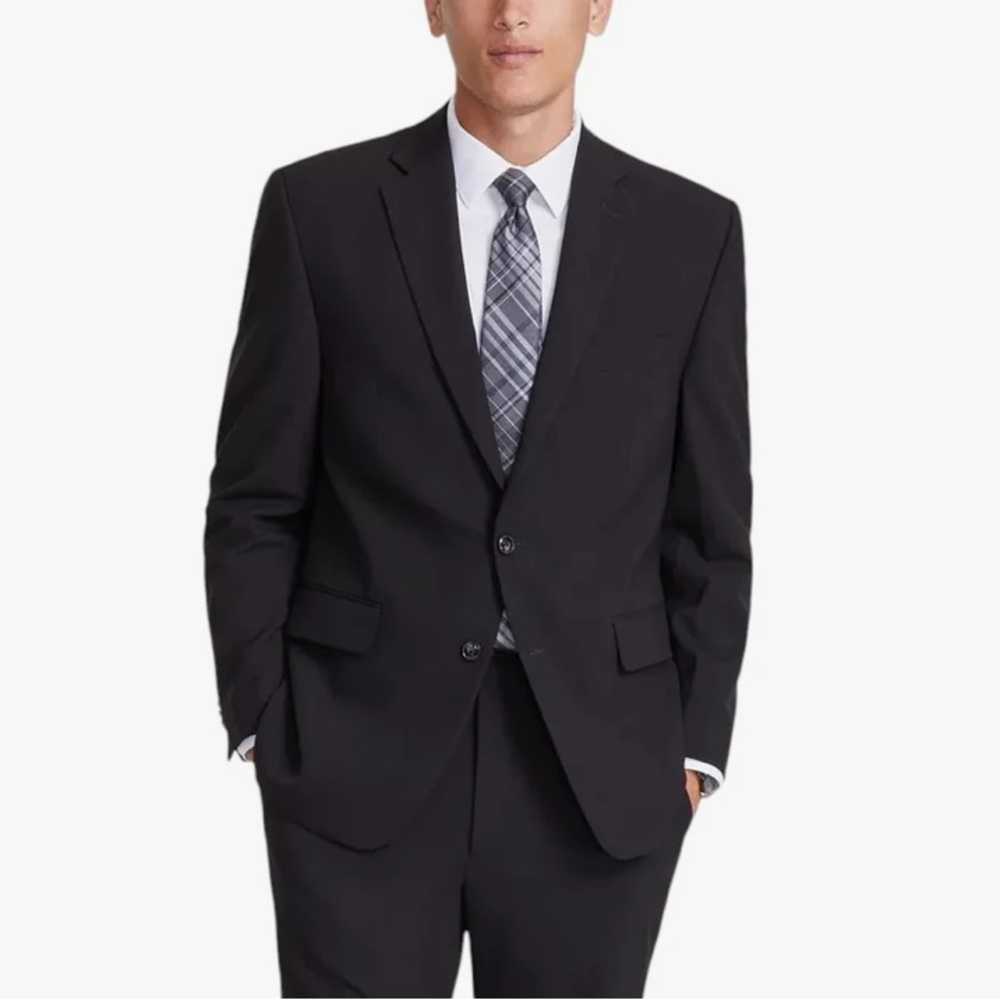 NWT PERRY ELLIS Black Shadow Cord Textured Slim-Fit Stretch Two-Button Blaze 42L